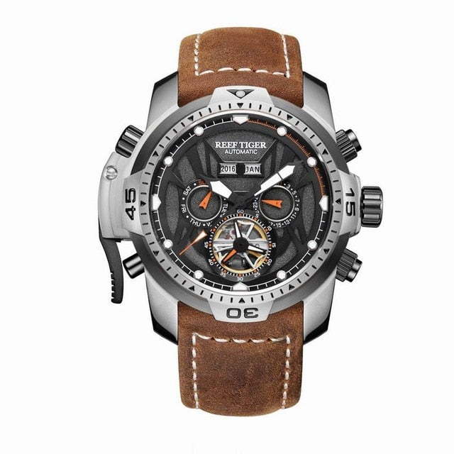 Reef Tiger/RT Sport Watch Complicated Dial with Year Month Perpetual Calendar Big Steel Case Watches RGA3532